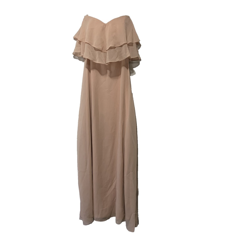 Lulus Dress Womens XS Blush Strapless Ruffle Maxi Gown NJD067 Formal Wedding